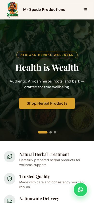 Mr Spade Productions - Herbal Wellness mobile website preview